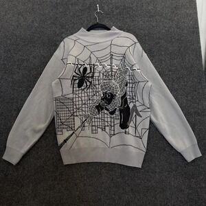 Vintage Barcode Spider-Man Knit Sweater Mens Large Grey 2000s Marvel Y2K City